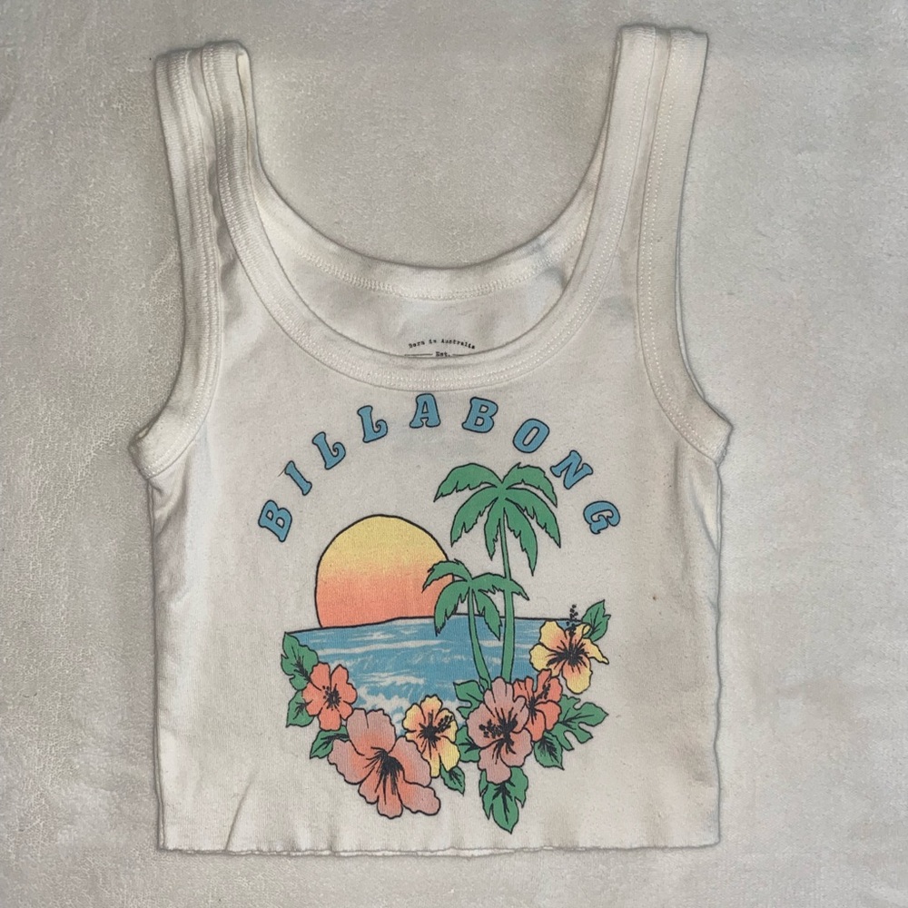 Billabong Cream Tank Top with Blue Accents